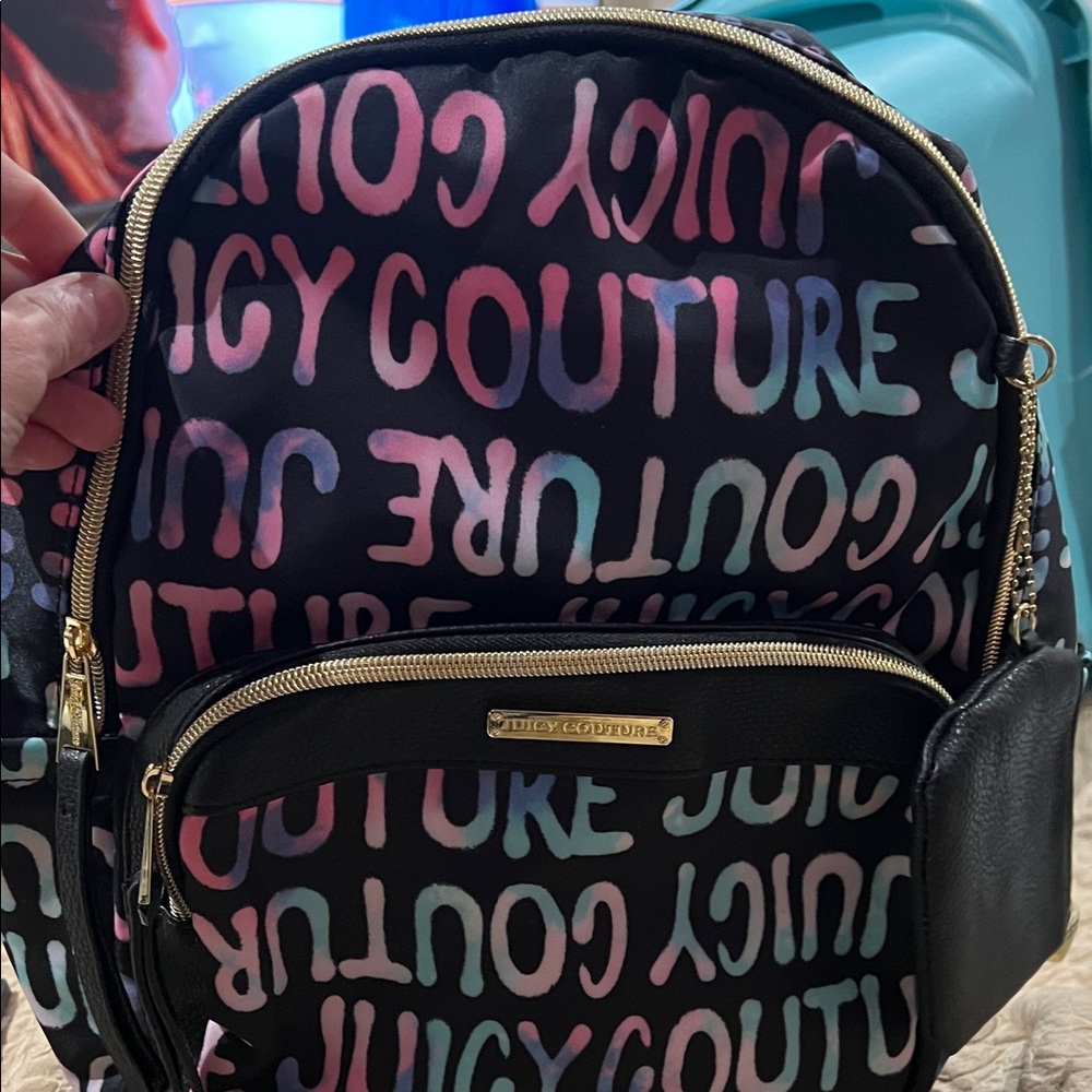 Juicy Couture Black and Multicolor Logo Backpack
